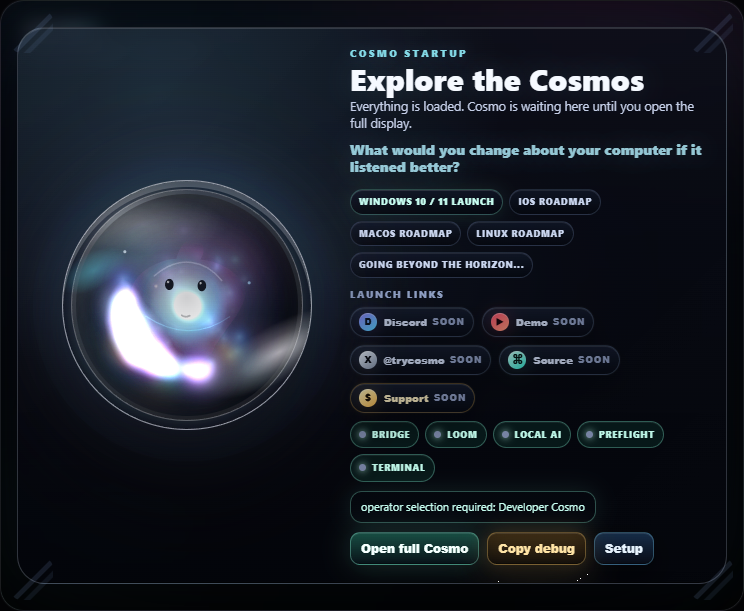 Cosmo startup gate captured from the current runtime