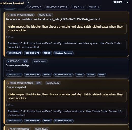 Cosmo queue cards showing surfaced work and repeated friction
