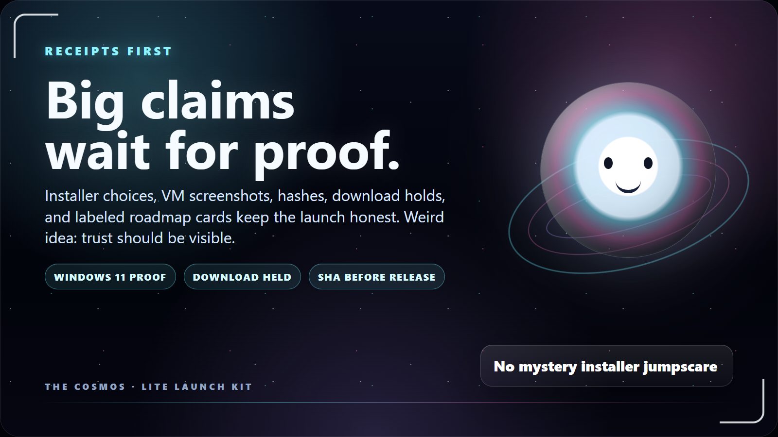 Cosmo official slide: receipts first, big claims later